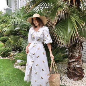 Belted Dress With Floral Pattern On The Collar - Brand: Elisa - Women & Kids, Baby Clothes Wholesale - TheBS Women