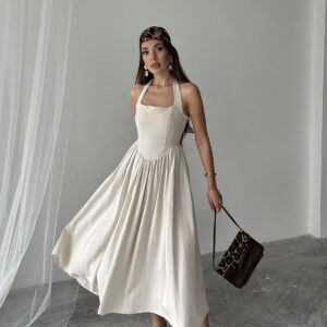 WholesaleNeck Tie Up Linen Dress - Brand: Elisa - Women & Kids, Baby Clothes Wholesale - TheBS Women