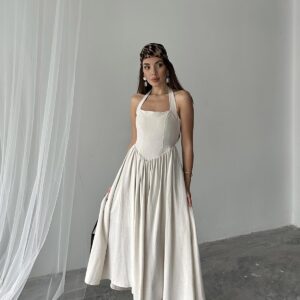 WholesaleNeck Tie Up Linen Dress - Brand: Elisa - Women & Kids, Baby Clothes Wholesale - TheBS Women