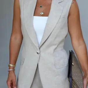 Beige Elegant Formal Vest With Flap Pockets - Brand: Cream Rouge - Women & Kids, Baby Clothes Wholesale - TheBS Women