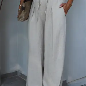 Beige Wide Leg Palazzo Pants With Drawstring - Brand: Cream Rouge - Women & Kids, Baby Clothes Wholesale - TheBS Women
