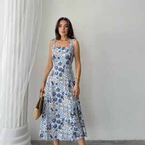Floral A-Line Midi Dress With Square Neck - Brand: Elisa - Women & Kids, Baby Clothes Wholesale - TheBS Women