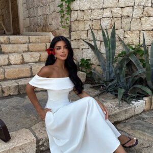 ElegantA-Line Maxi Dress With Off Shoulder Neck - Brand: EYYO ATELIER - Women & Kids, Baby Clothes Wholesale - TheBS Women