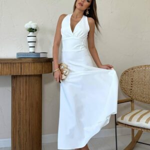White Elegant Sleeveless V-Neck Maxi Slip Dress With Cap Sleeve - Brand: Elisa - Women & Kids, Baby Clothes Wholesale - TheBS Women