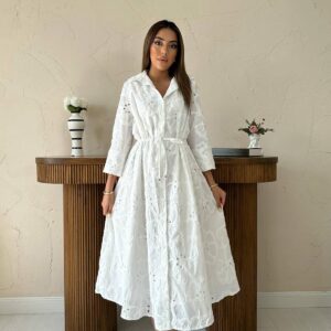 White Floral Midi Shirt Dress With Notched Neck - Brand: Elisa - Women & Kids, Baby Clothes Wholesale - TheBS Women