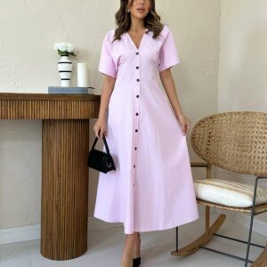 Fit And Flare V-Neck Midi Dress - Brand: Elisa - Women & Kids, Baby Clothes Wholesale - TheBS Women