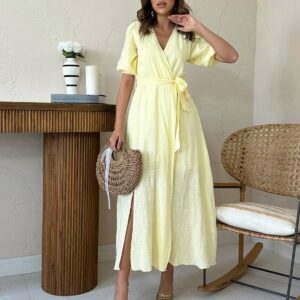 Wrap Maxi Dress With Puff Half Sleeves - Brand: Elisa - Women & Kids, Baby Clothes Wholesale - TheBS Women
