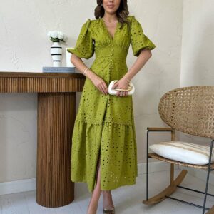 Fit And Flare Midi Dress With Puff Half Sleeves - Brand: Elisa - Women & Kids, Baby Clothes Wholesale - TheBS Women