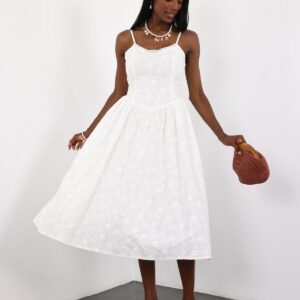 White Floral Slip Midi Dress With Sweetheart Neck - Brand: Cream Rouge - Women & Kids, Baby Clothes Wholesale - TheBS Women