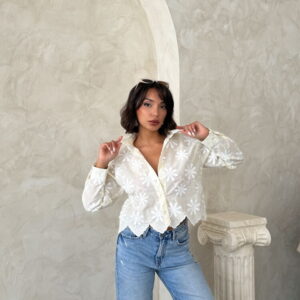 White Floral V-Neck Crop Shirt - Brand: Topshow - Women & Kids, Baby Clothes Wholesale - TheBS Women