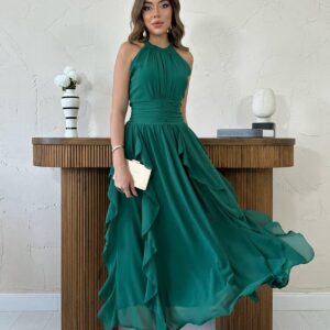 Elegant Green Maxi Fit And Flare Dress - Brand: Elisa - Women & Kids, Baby Clothes Wholesale - TheBS Women