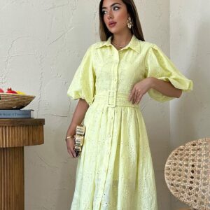 Elegant Midi Shirt Dress With Ballon Sleeves - Brand: Elisa - Women & Kids, Baby Clothes Wholesale - TheBS Women