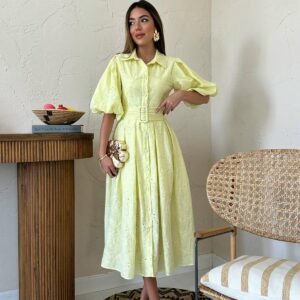 Elegant Midi Shirt Dress With Ballon Sleeves - Brand: Elisa - Women & Kids, Baby Clothes Wholesale - TheBS Women
