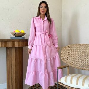 ElegantShirt Dress With Notched Neck And Long Sleeves - Brand: Elisa - Women & Kids, Baby Clothes Wholesale - TheBS Women