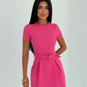 Pink A-Line Mini Dress With Short Sleeves - Brand: EYYO ATELIER - Women & Kids, Baby Clothes Wholesale - TheBS Women