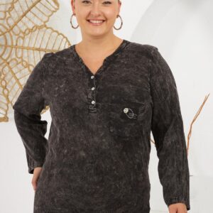 Black Plus Size Casual Blouse With Notched Neck - Brand: RMG - Women & Kids, Baby Clothes Wholesale - TheBS Women