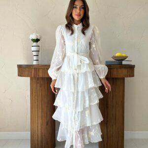 White Elegant Wrap Dress With Bishop Sleeves - Brand: Elisa - Women & Kids, Baby Clothes Wholesale - TheBS Women