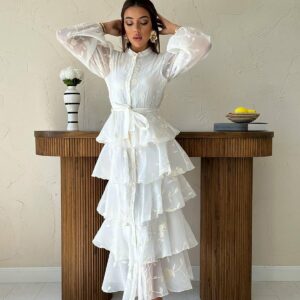 White Elegant Wrap Dress With Bishop Sleeves - Brand: Elisa - Women & Kids, Baby Clothes Wholesale - TheBS Women