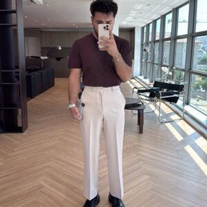 Beige Chinos Pants – Elegant Straight Leg High Waist - Brand: EYYO ATELIER - Women & Kids, Baby Clothes Wholesale - TheBS Women