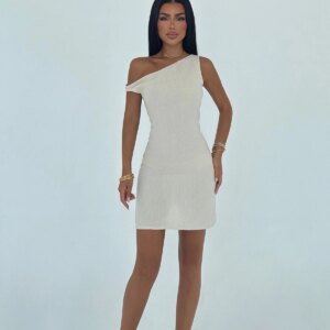 Beige One Shoulder Neck Bodycon Mini Dress - Brand: EYYO ATELIER - Women & Kids, Baby Clothes Wholesale - TheBS Women