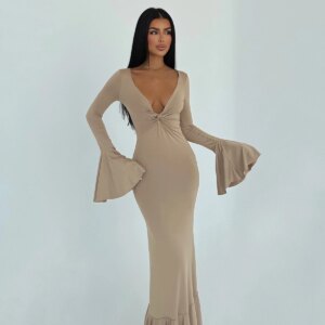 Beige Sexy Elegant Formal Glam Bodycon Dress - Brand: EYYO ATELIER - Women & Kids, Baby Clothes Wholesale - TheBS Women