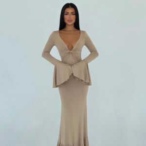 Beige Sexy Elegant Formal Glam Bodycon Dress - Brand: EYYO ATELIER - Women & Kids, Baby Clothes Wholesale - TheBS Women