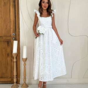 White Elegant A-Line Dress With Ruffle Sleeves - Brand: Elisa - Women & Kids, Baby Clothes Wholesale - TheBS Women
