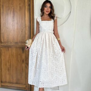White Elegant Fit And Flare Midi Dress - Brand: Elisa - Women & Kids, Baby Clothes Wholesale - TheBS Women