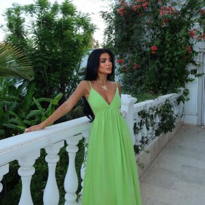 Green Sexy A-Line Dress With V-Neck And Cap Sleeves - Brand: EYYO ATELIER - Women & Kids, Baby Clothes Wholesale - TheBS Women