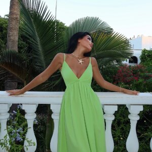 Green Sexy A-Line Dress With V-Neck And Cap Sleeves - Brand: EYYO ATELIER - Women & Kids, Baby Clothes Wholesale - TheBS Women