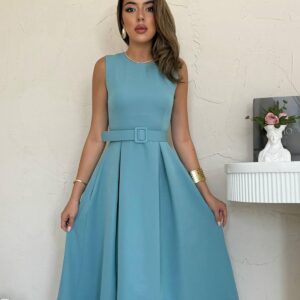 Elegant Blue A-Line Dress With Cap Sleeves - Brand: Elisa - Women & Kids, Baby Clothes Wholesale - TheBS Women