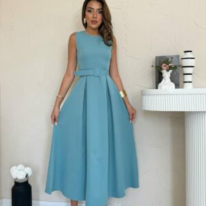 Elegant Blue A-Line Dress With Cap Sleeves - Brand: Elisa - Women & Kids, Baby Clothes Wholesale - TheBS Women