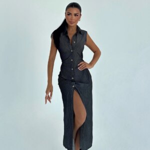 Black Striped Sleeveless Sheath Dress Maxi - Brand: EYYO ATELIER - Women & Kids, Baby Clothes Wholesale - TheBS Women