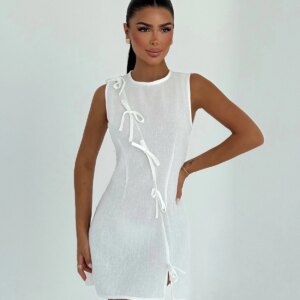 Elegant Sheath Mini Dress - Sleeveless Round Neck - Brand: EYYO ATELIER - Women & Kids, Baby Clothes Wholesale - TheBS Women