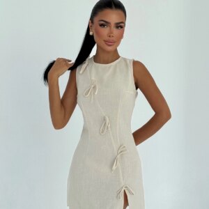 Elegant Slit Mini Dress - Sleeveless Round Neck - Brand: EYYO ATELIER - Women & Kids, Baby Clothes Wholesale - TheBS Women