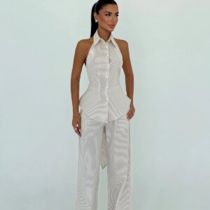 Elegant Striped Set With Halter Neck Palazzo - Brand: EYYO ATELIER - Women & Kids, Baby Clothes Wholesale - TheBS Women