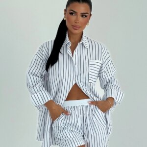 White Striped Oversized Fit Set - Brand: EYYO ATELIER - Women & Kids, Baby Clothes Wholesale - TheBS Women