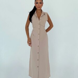 Shirt Dress With Notched Neck And Cap Sleeves - Brand: EYYO ATELIER - Women & Kids, Baby Clothes Wholesale - TheBS Women