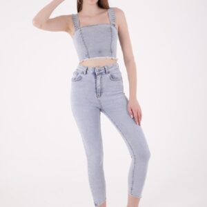 Asymmetrical Leg Coated High Waist Skinny Jean - Light - Brand: XLove - Women & Kids, Baby Clothes Wholesale - TheBS Women