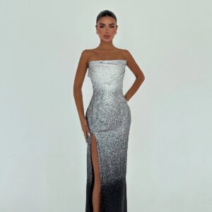 Silver Sheath Dress With Sequined Glam - Brand: EYYO ATELIER - Women & Kids, Baby Clothes Wholesale - TheBS Women