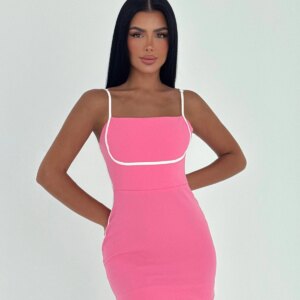 Pink Sleeveless Square Neck Bodycon Mini Dress - Brand: EYYO ATELIER - Women & Kids, Baby Clothes Wholesale - TheBS Women