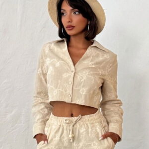 Beige Elegant Boho Floral And Plain Design Shirt - Brand: Topshow - Women & Kids, Baby Clothes Wholesale - TheBS Women