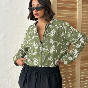 Green Bomber Jacket Casual Streetwear Floral - Brand: Topshow - Women & Kids, Baby Clothes Wholesale - TheBS Women