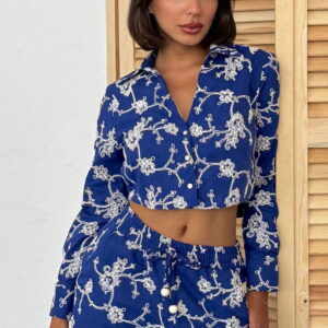 Blue Floral Casual Shirt With Plunging Neck - Brand: Topshow - Women & Kids, Baby Clothes Wholesale - TheBS Women