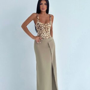 Khaki Elegant High Waist Wrap Maxi Skirt - Brand: EYYO ATELIER - Women & Kids, Baby Clothes Wholesale - TheBS Women