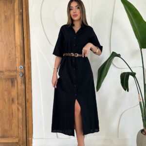 Linen Short Sleeve Dress - Brand: Elisa - Women & Kids, Baby Clothes Wholesale - TheBS Women