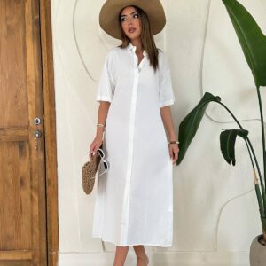 Linen Short Sleeve Dress - Brand: Elisa - Women & Kids, Baby Clothes Wholesale - TheBS Women