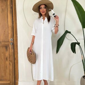 Linen Short Sleeve Dress - Brand: Elisa - Women & Kids, Baby Clothes Wholesale - TheBS Women