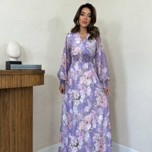 Gimped Chiffon Dress - Lilac - Brand: Elisa - Women & Kids, Baby Clothes Wholesale - TheBS Women