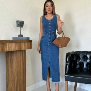 Lycra Denim Gilet Dress - Blue - Brand: Elisa - Women & Kids, Baby Clothes Wholesale - TheBS Women